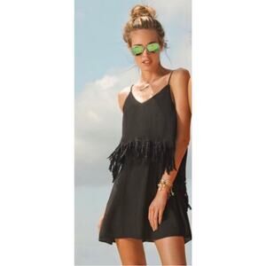 L Space black Wild Fringe tunic dress size Small beachy boho vacation